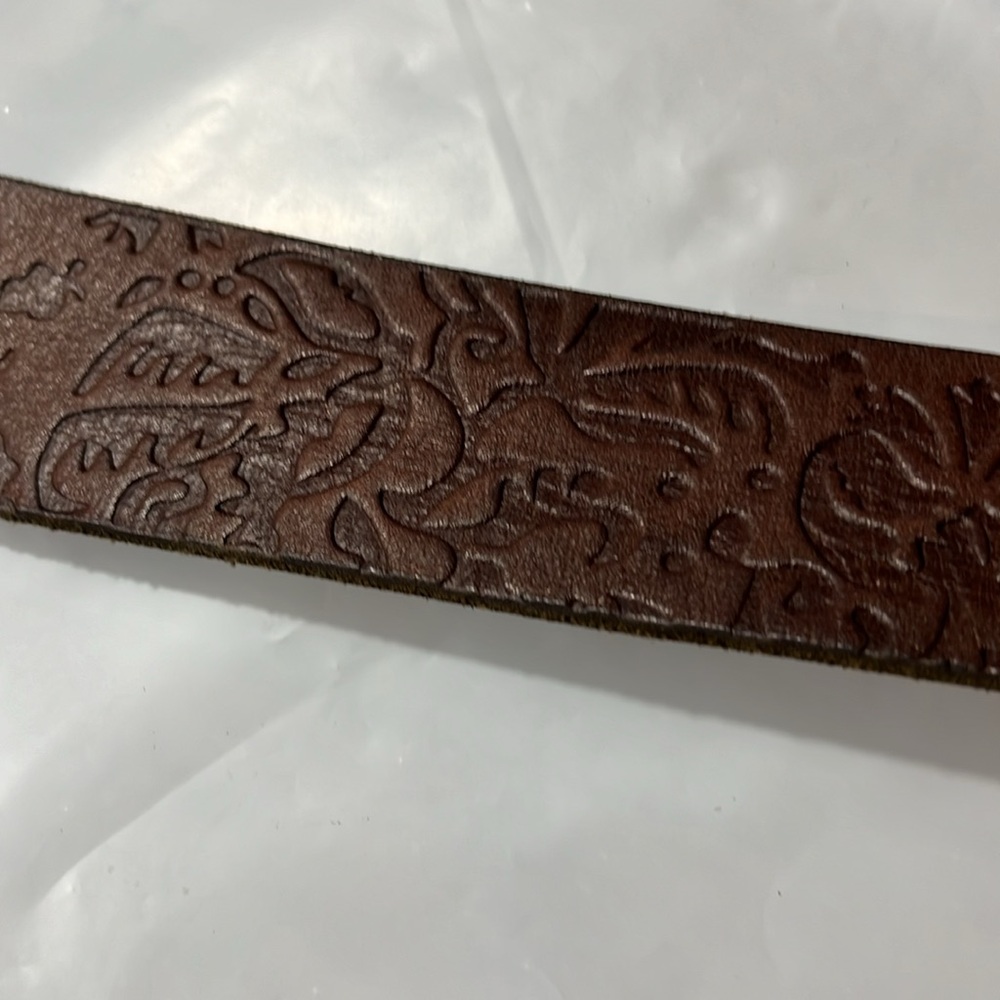 AE belt FITS 33-39” DARK BROWN LEAF Embossed SOFT Leather 1.75”wide BOHO Western - Picture 5 of 12
